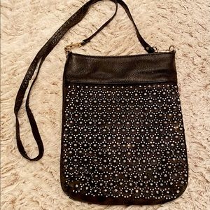 Black studded vegan leather crossbody bag